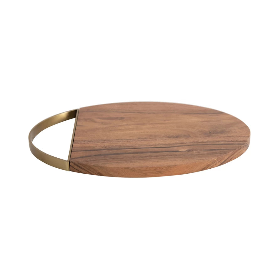 Oval Acacia Wood Cheese Board w/Gold Handle | 14"