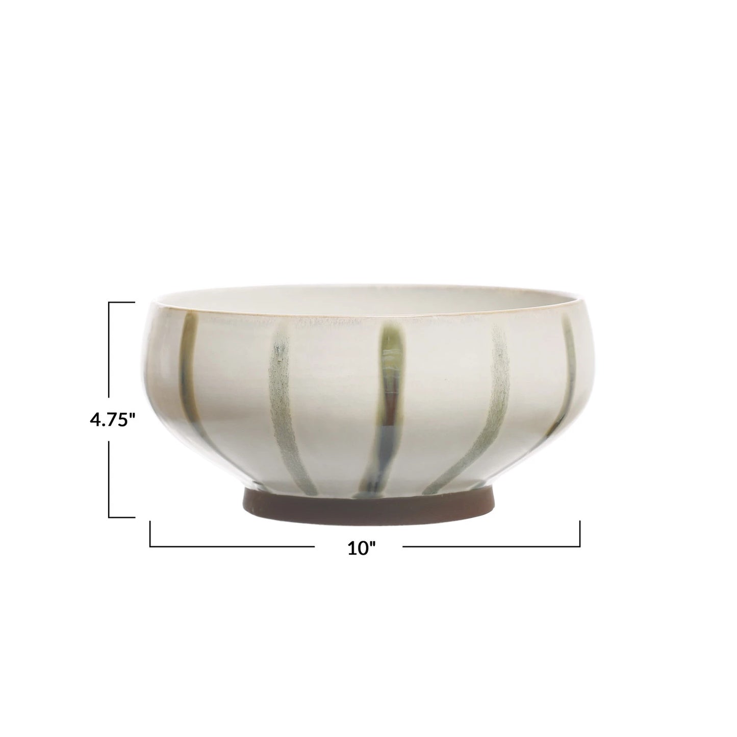 10" Rd Hand-Painted Stoneware Bowl w/ Stripes, Reactive Glaze