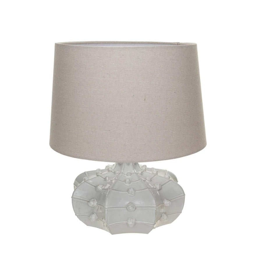 Stoneware Hobnail Fluted Table Lamp w/ Linen Shade