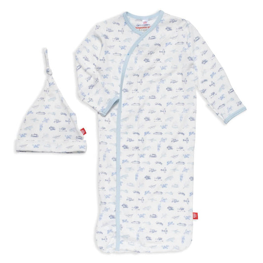 airplanes modal magnetic cozy sleeper gown + hat set