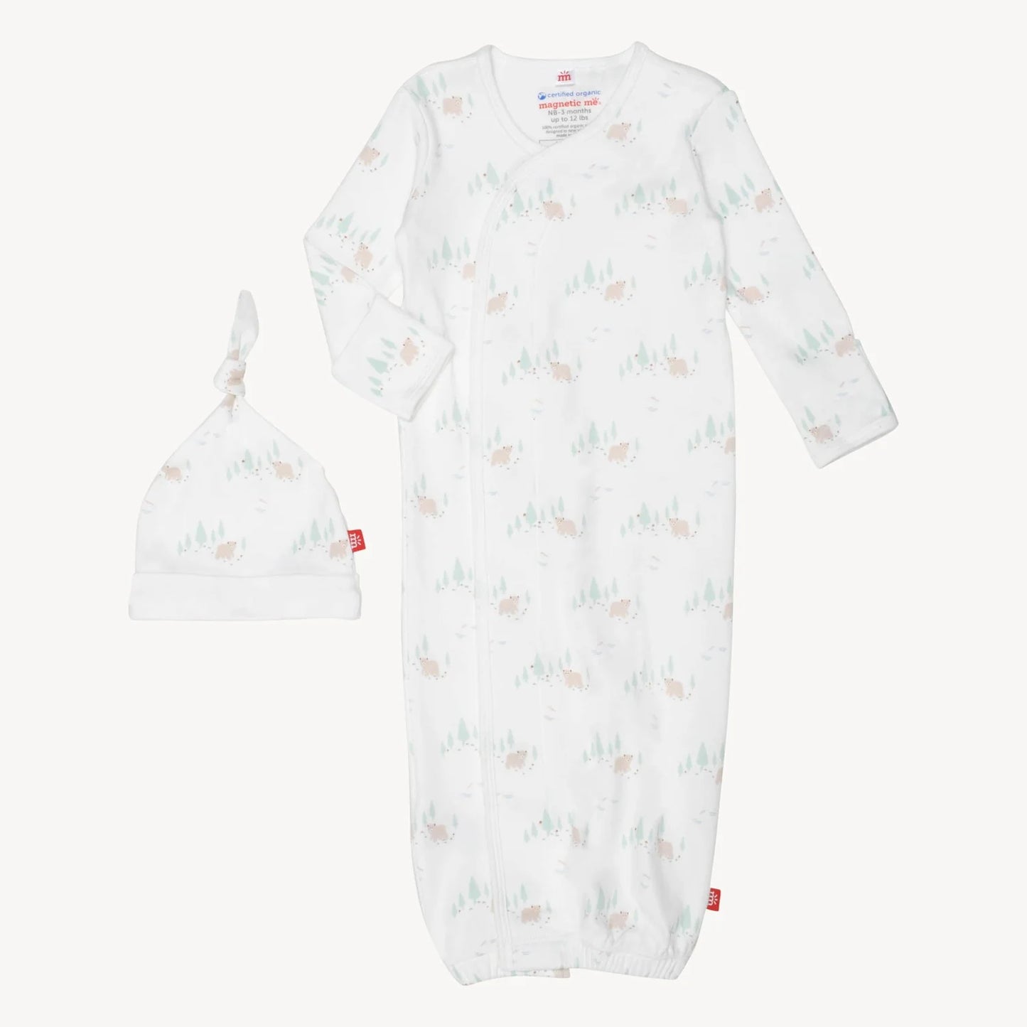 Babe in the Woods Organic Cotton Magnetic Cozy Sleeper Gown + Hat Set