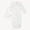 Babe in the Woods Organic Cotton Magnetic Cozy Sleeper Gown + Hat Set