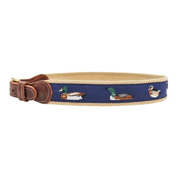 Cotton Web Belt with Leather Tabs | Waterfowl on Natural