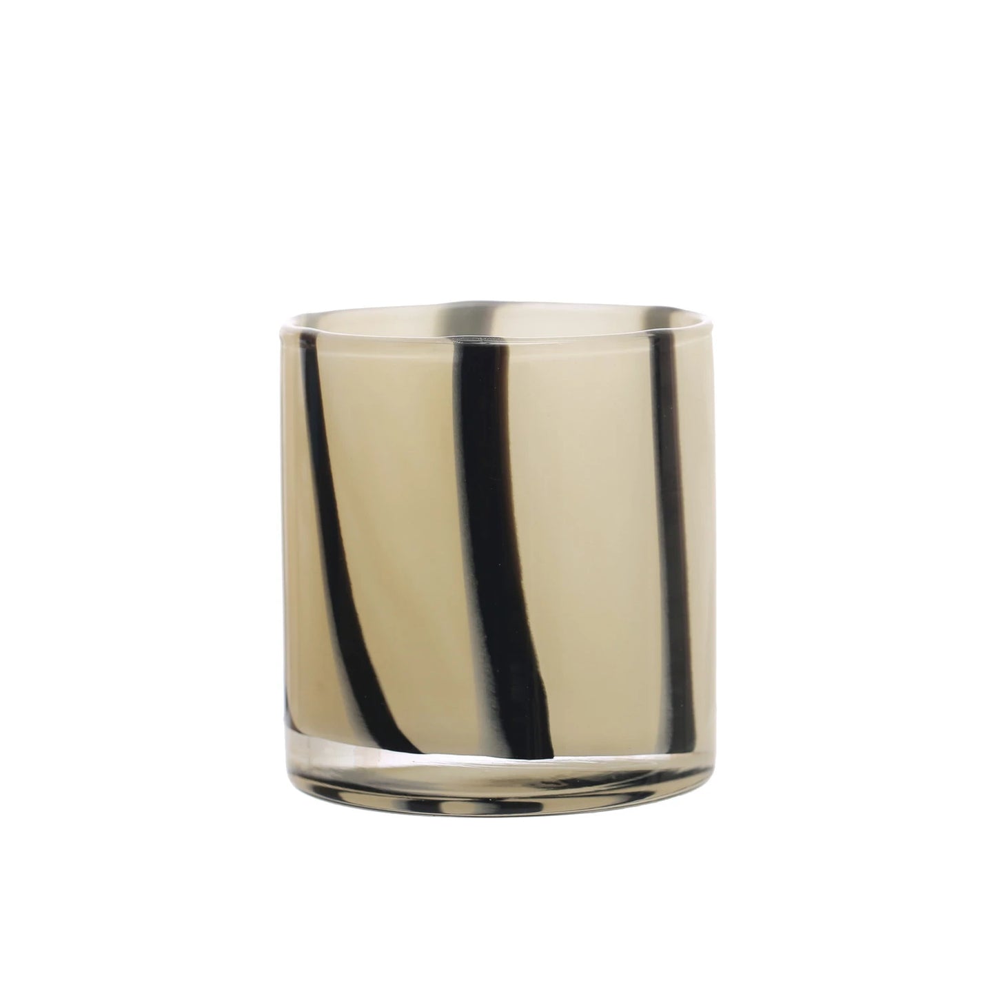 Glass Candle Holder/Vase w Stripes | Cream & Black