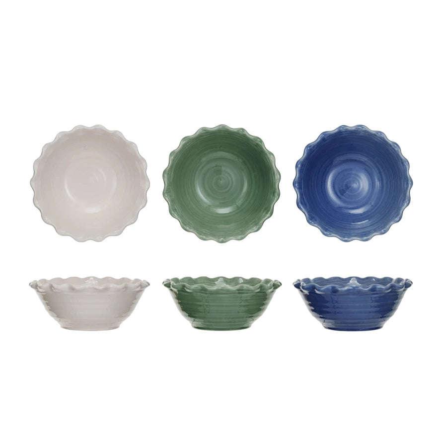 Stoneware Bowl w/ Scalloped Edge | 3 Colors