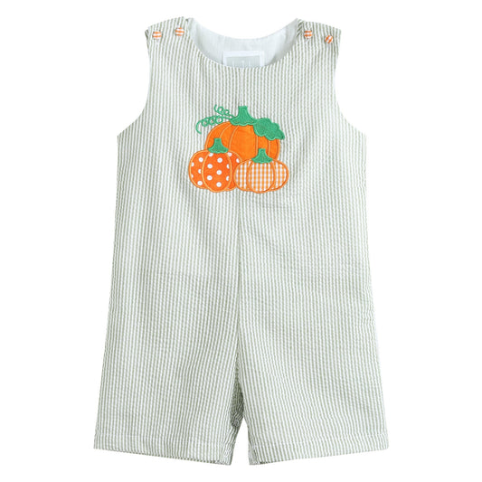 Seersucker Pumpkin Shortalls | Green