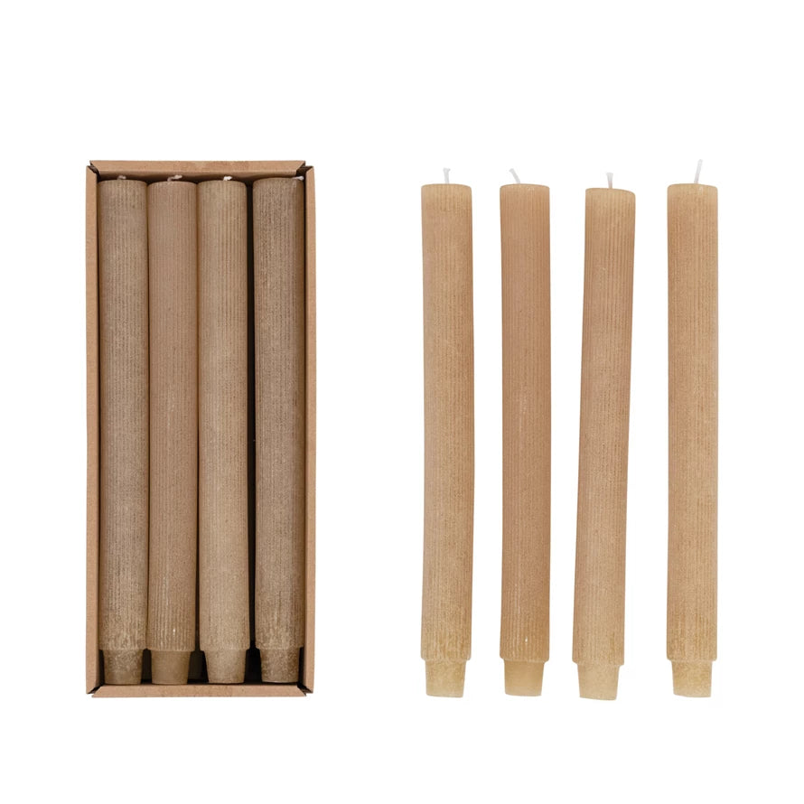 Unscented Pleated Taper Candles in Box | Set of 12 | Linen