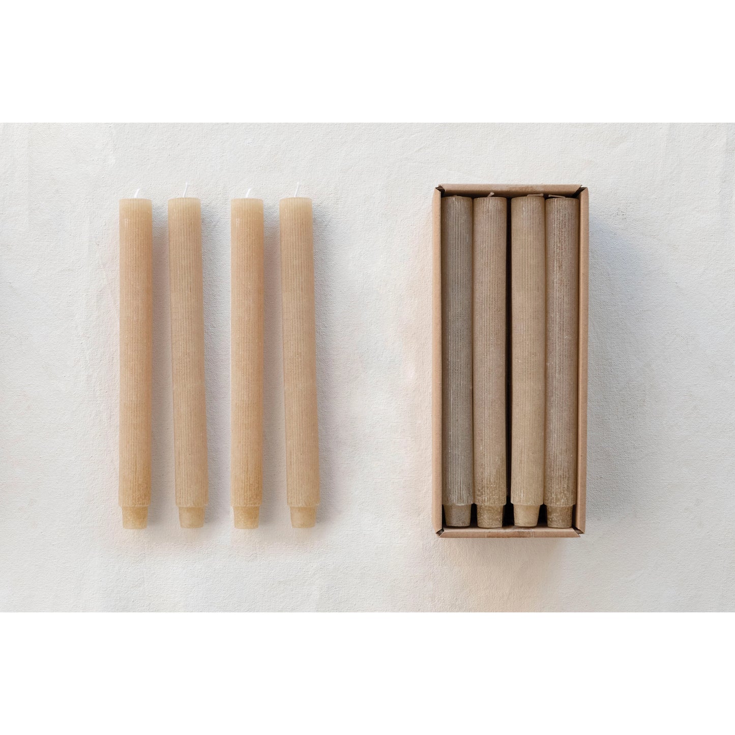 Unscented Pleated Taper Candles in Box | Set of 12 | Linen