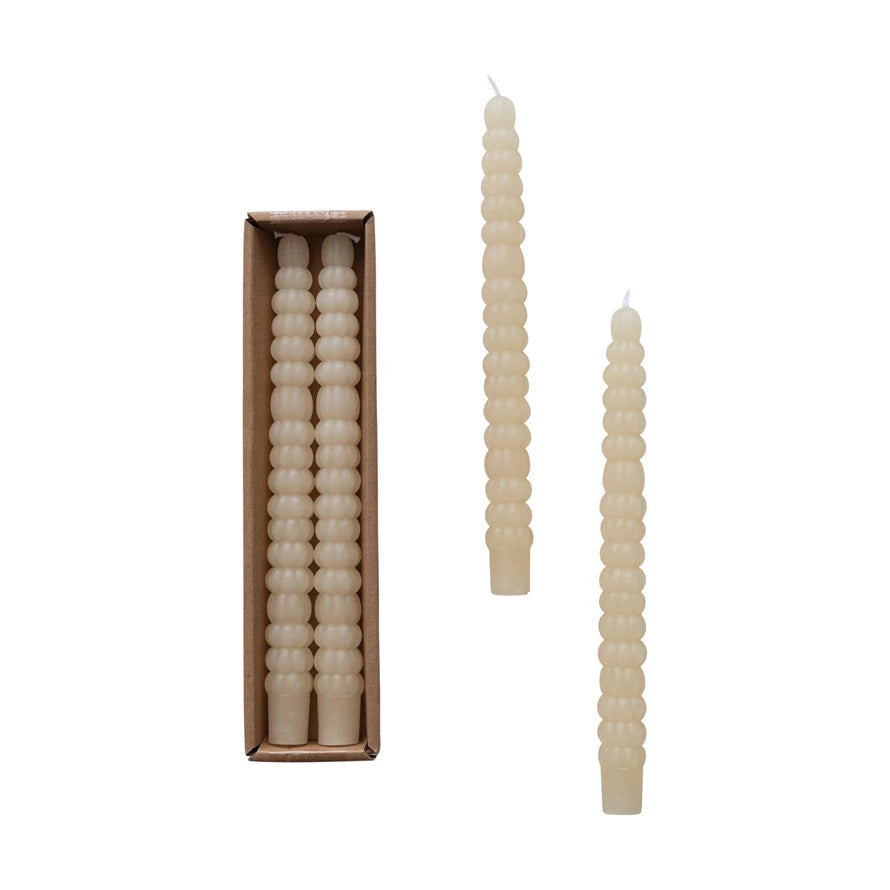 Pumpkin Shaped Taper Candles in Box, Cream, Set of 2