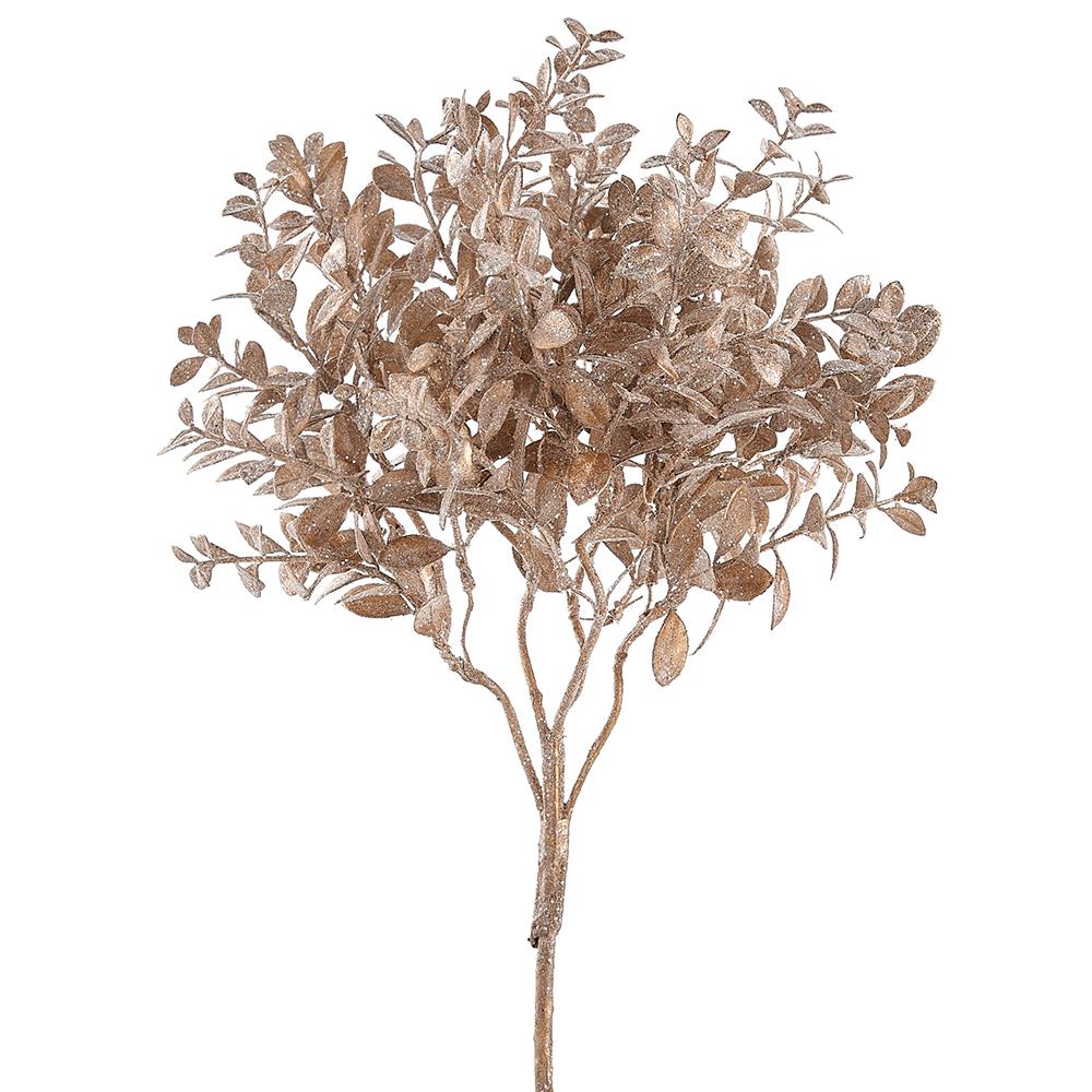 17" Glittered Mini Boxwood Leaf Spray | Champagne