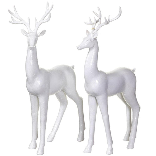 17" Glittered Reindeer | White