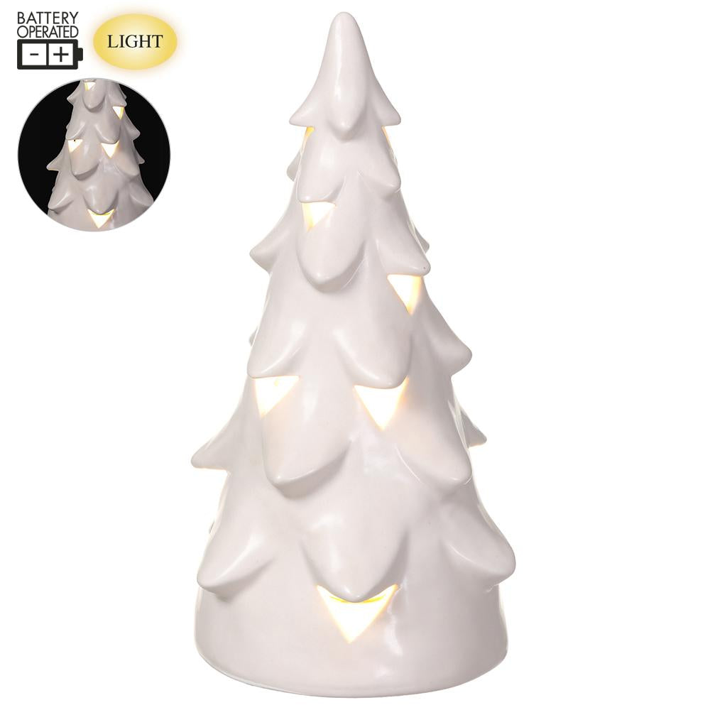 9.5" Battery Operated Tree With Light | White