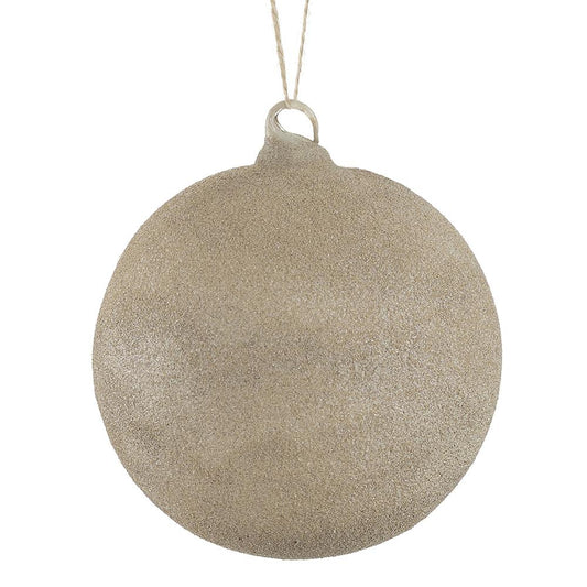 4" Glittered Glass Ball Ornament | Beige