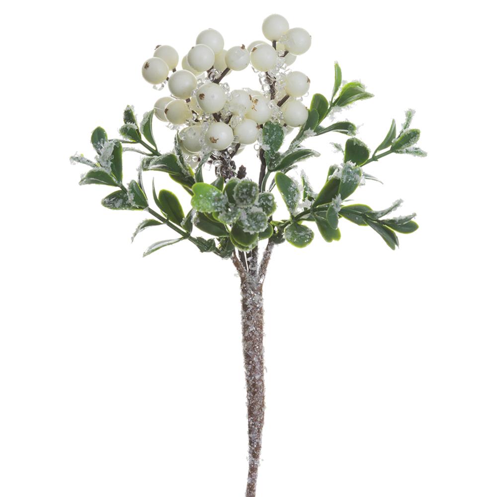 8" Iced Berry/Boxwood Pick | Cream