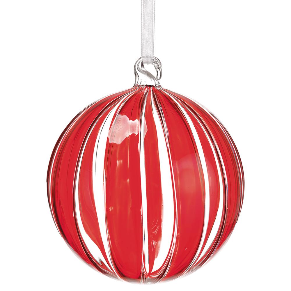 5" Glass Ball Ornament |  Red/Clear