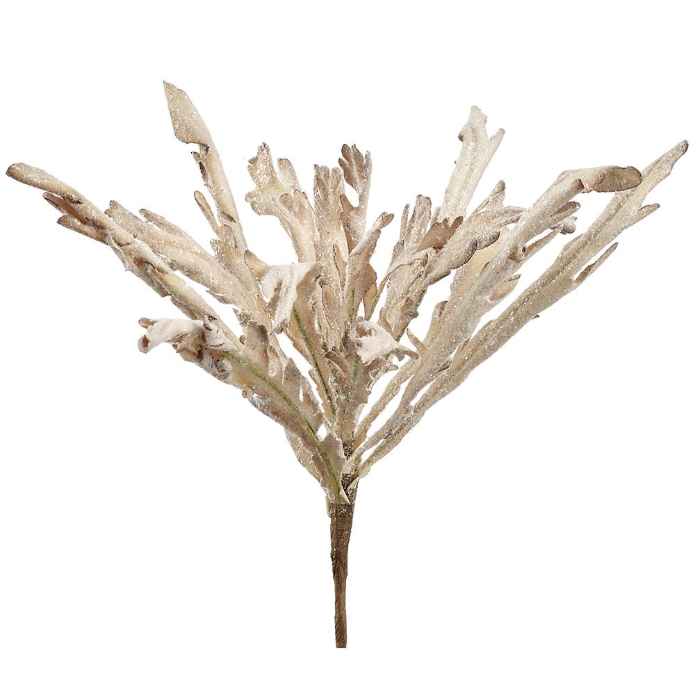 12" Glittered Fern Spray | Beige