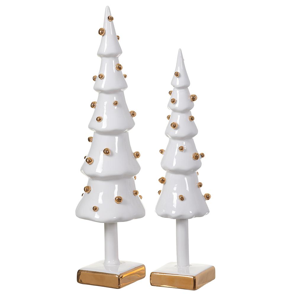 Set of 2  Ceramic Tree | White/Gold