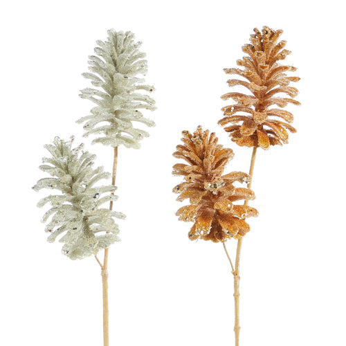 21.5" Beaded and Glittered Pinecone Stems (Assorted)