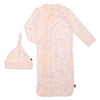 coral floral modal magnetic cozy sleeper gown + hat set with ruffles