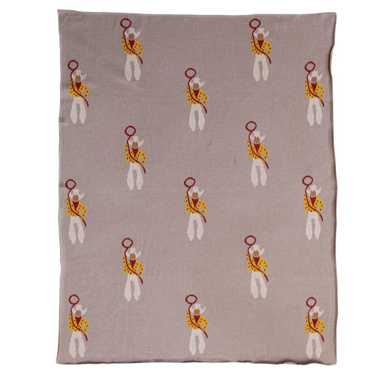 Cotton Knit Baby Blanket w/ Cowboys