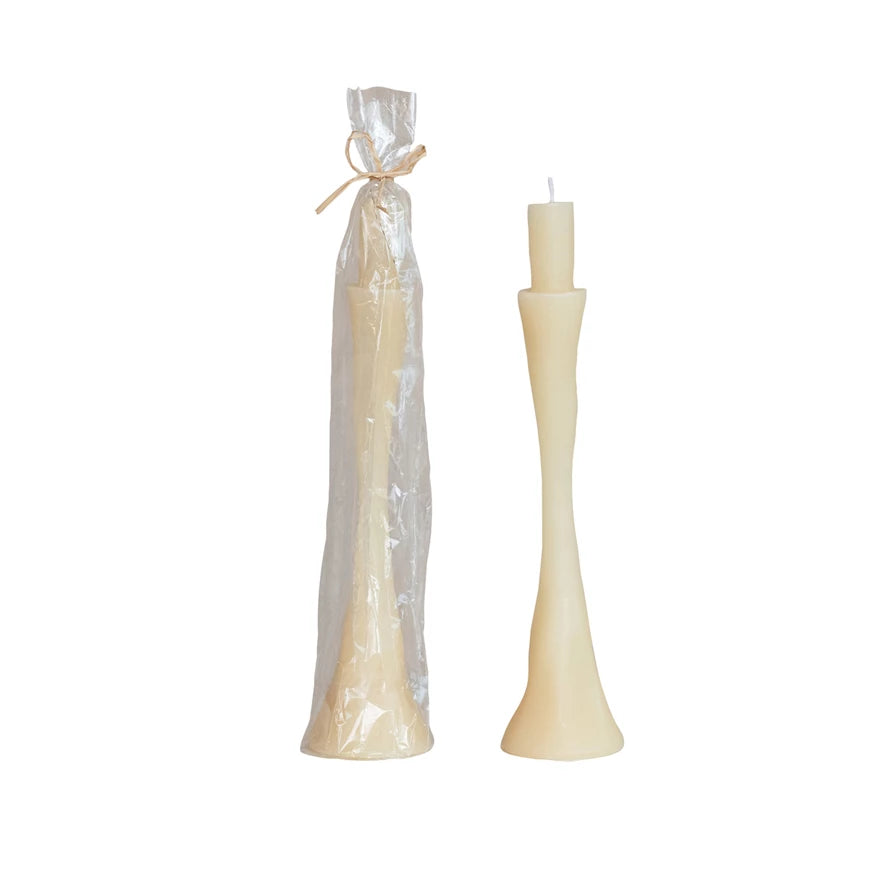 Unscented Taper in Taper Holder Shaped Candle | Cream