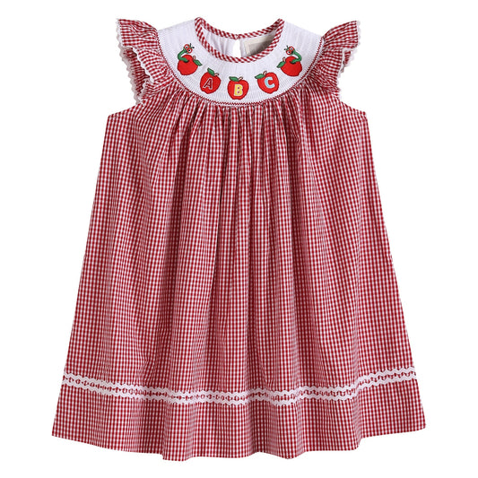 ABC Apple Smocked Bishop Dress - Red Gingham