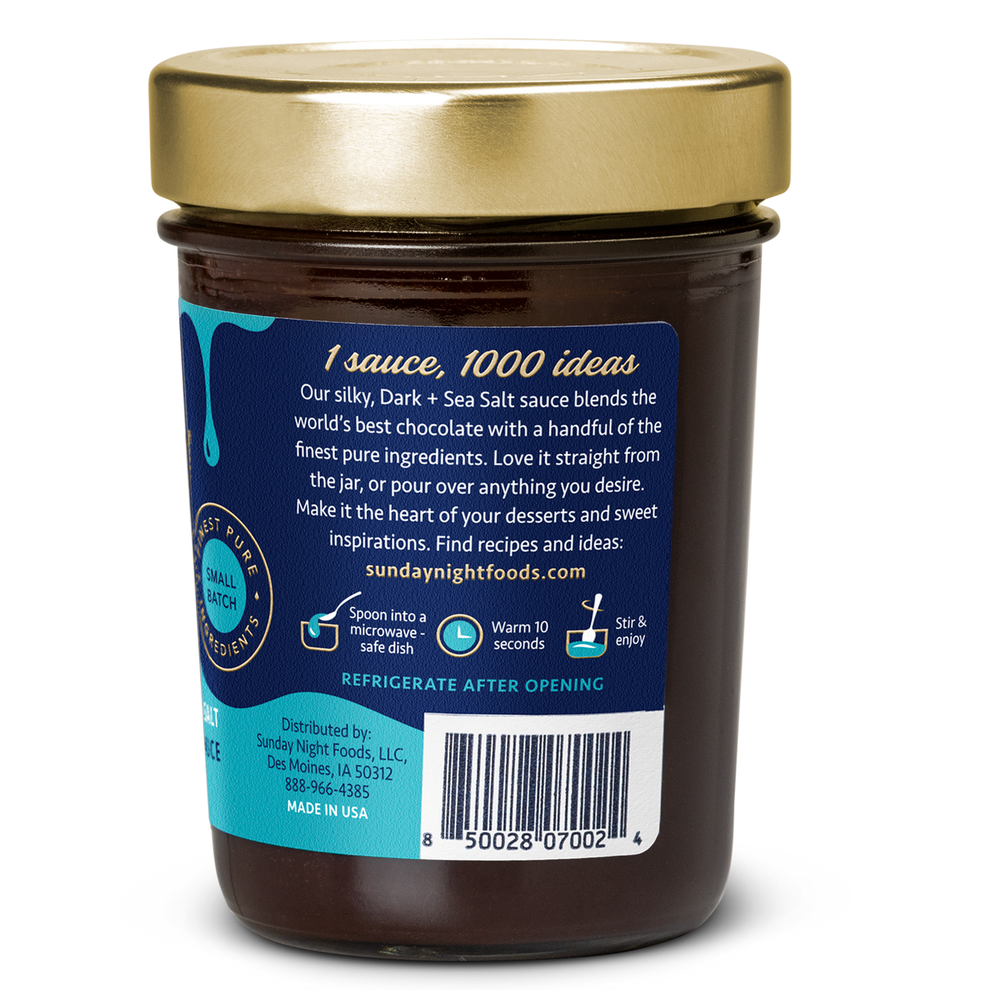 Dark Chocolate + SeaSalt Premium Dessert Sauce | 9.2 oz. Jar