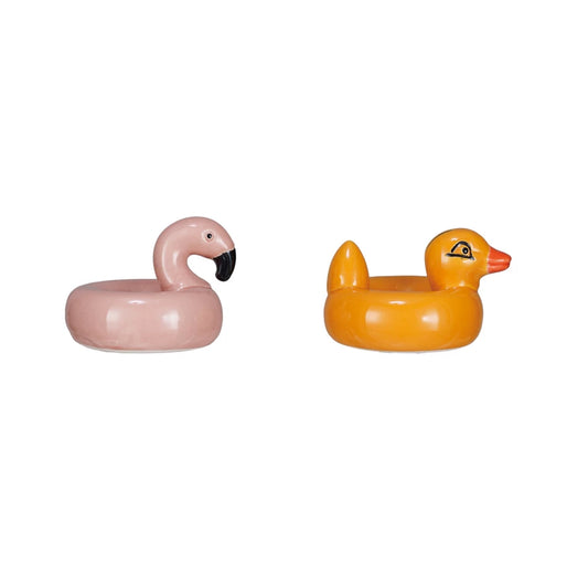 Hand-Painted Stoneware Floating Flamingo/Duck Pool Float | 2 Styles