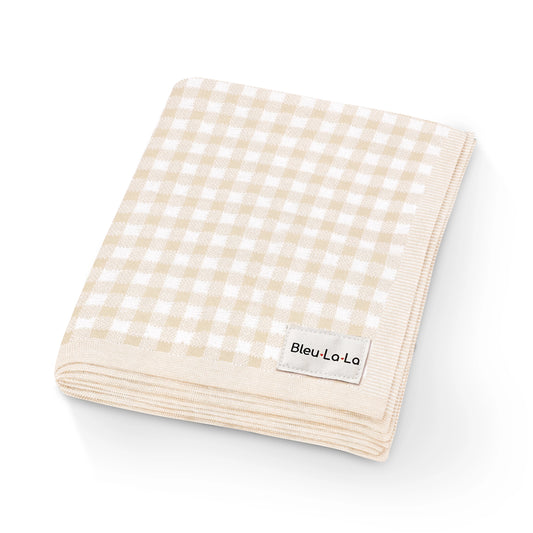 Luxury Cotton Swaddle Receiving Baby Blanket | Plaid | Beige