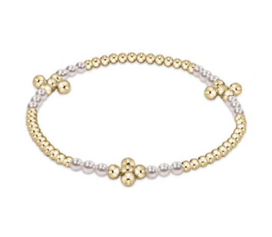 signature cross gold bliss pattern 2.5mm bead bracelet | pearl | extends