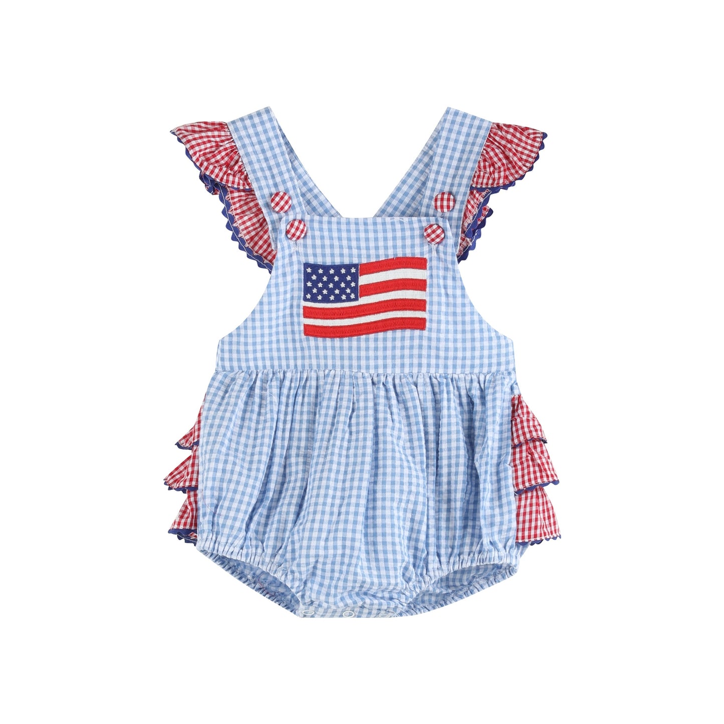 Gingham USA Flag Ruffle Romper