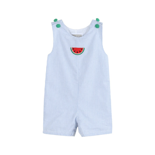 Seersucker Watermelon Shortalls | Light Blue