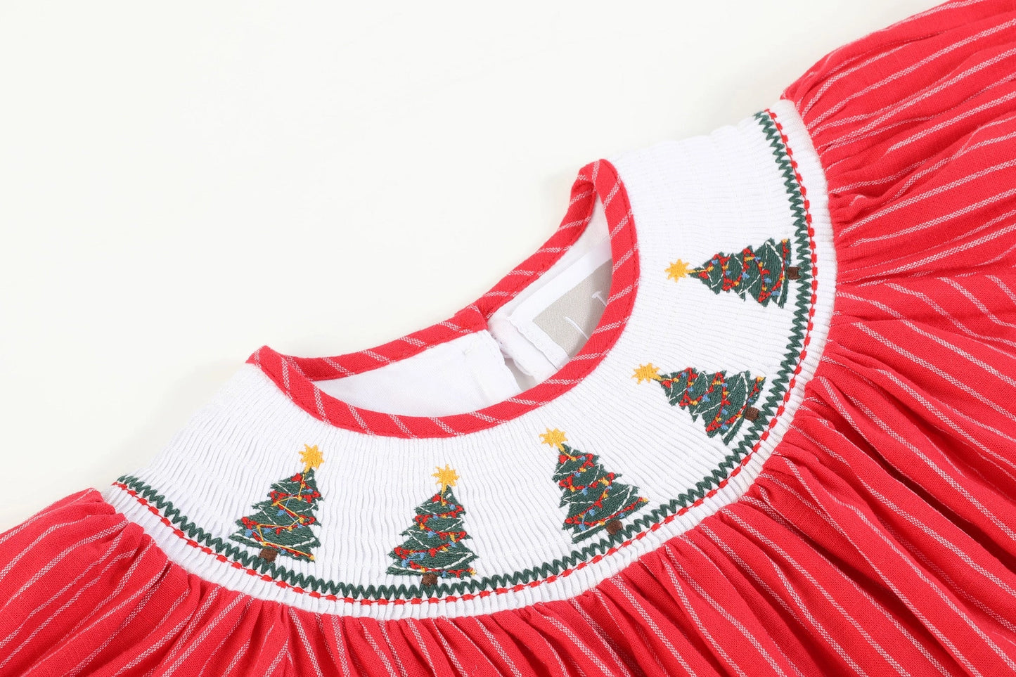 Christmas Tree Smocked Bishop Dress | Red