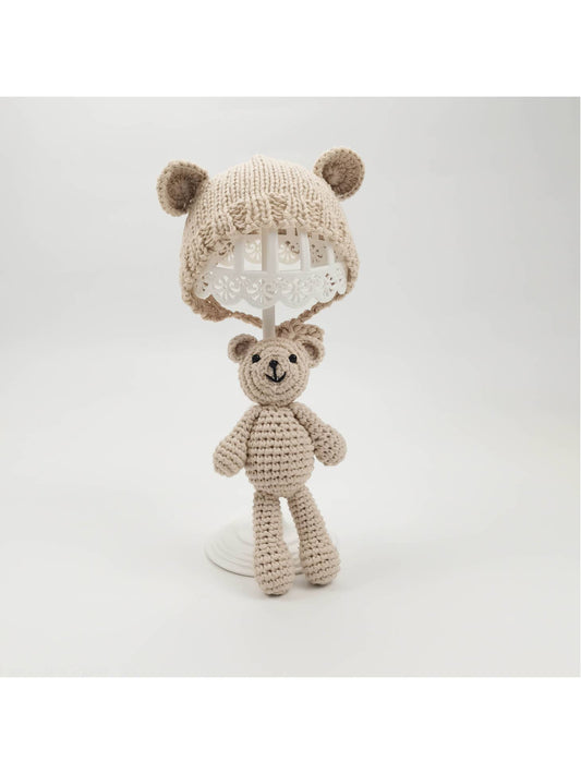 Snuggle Bear + Bonnet Set (0-3M) | Beige