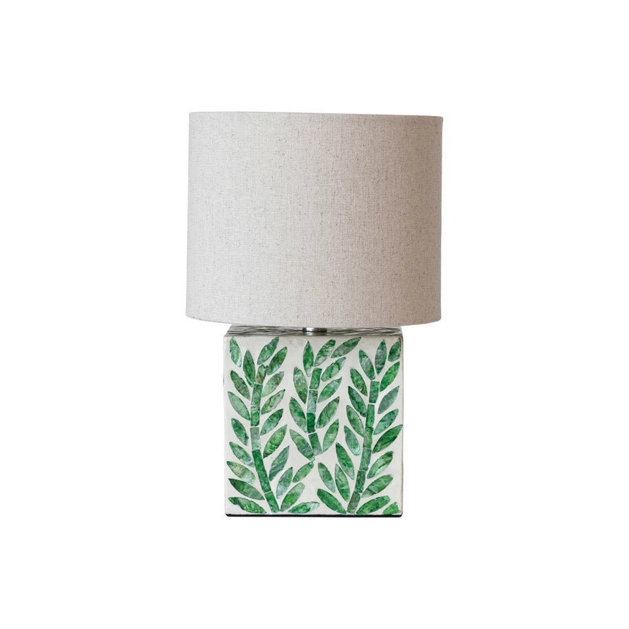 MDF & Mother of Pearl Table Lamp w/ Botanical Pattern