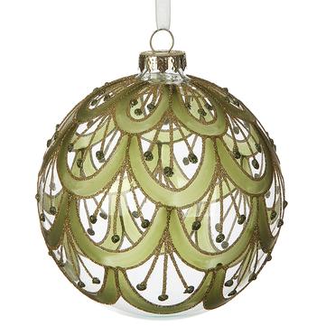 4.75" Glittered Berry Glass Ball Ornament | Green/Gold