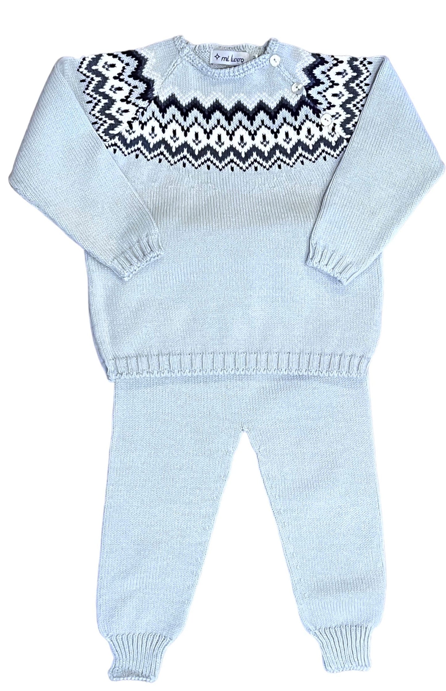 Fair Isle Herringbone Jogger Set | Light Blue