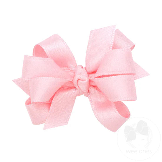 Baby French Satin Double Hair Bow w/ Knot Wrap