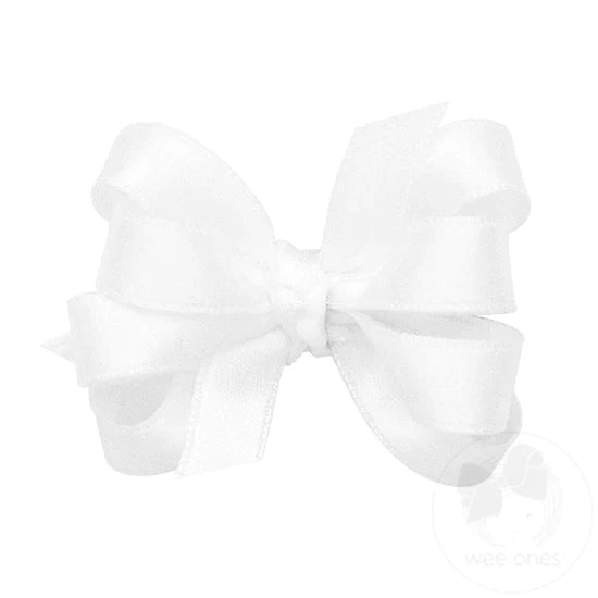 Baby French Satin Double Hair Bow w/ Knot Wrap