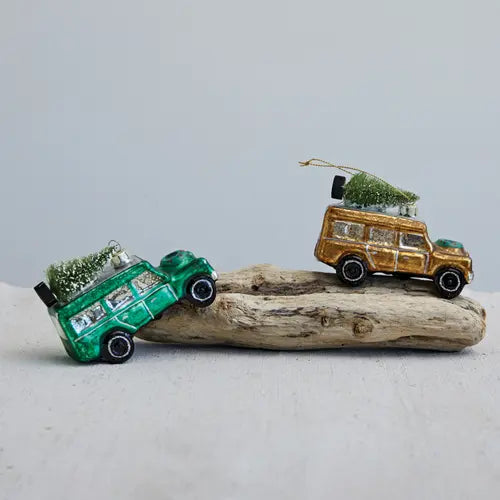 Vintage Vehicle Hand-Painted Glass Ornament