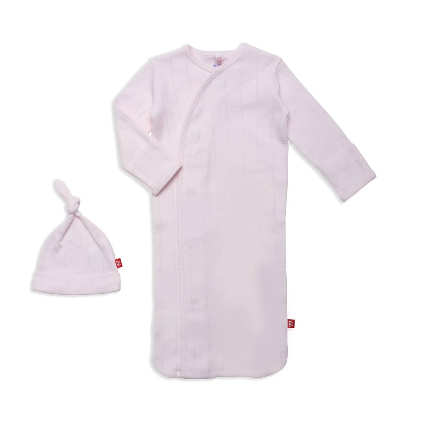 love lines organic cotton pointelle magnetic cozy sleeper gown + hat set | pink