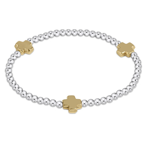 signature cross sterling mixed metal pattern 3mm bead bracelet | gold