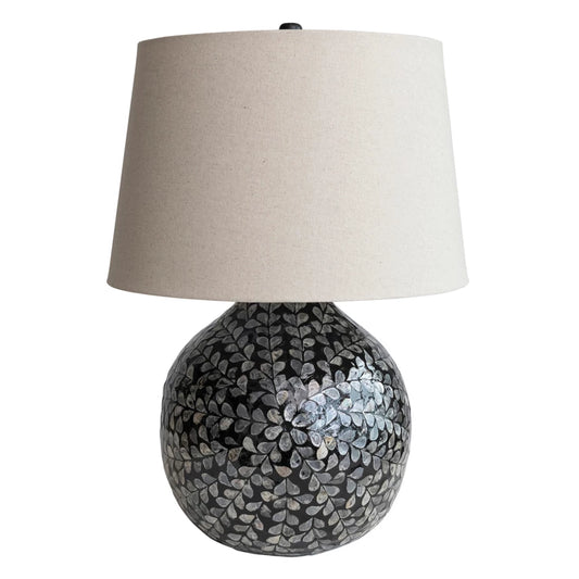 Bamboo & Mother of Pearl Table Lamp w/ Floral Pattern