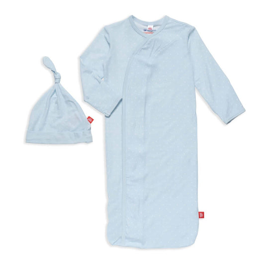 pin dot modal magnetic cozy sleeper gown + hat set | blue