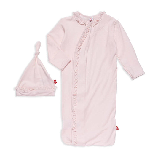 Pin Dot Pink Modal Magnetic Cozy Sleeper Gown + Hat Set