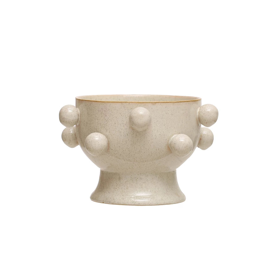 Stoneware Planter w/ Orbs | Cream