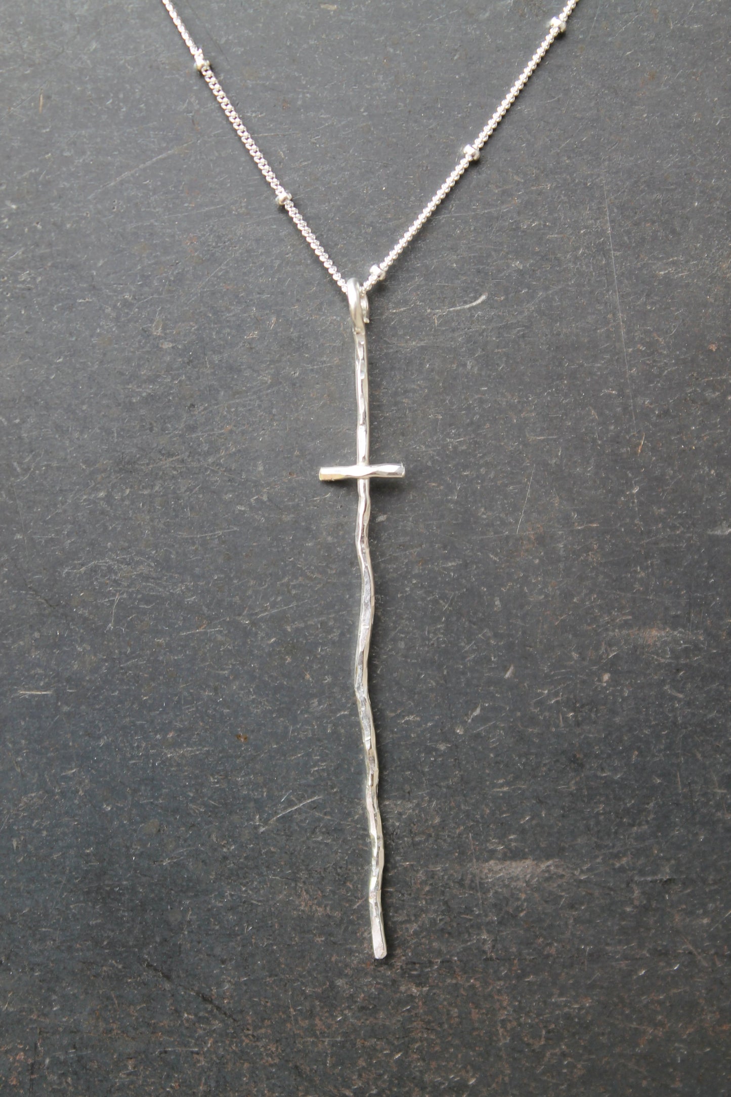 Elongated Cross Necklace | 18" Sterling Silver