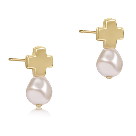 signature cross gold stud | pearl