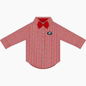 Georgia Bulldogs Gingham Button Down Shirt w/Bowtie | Red