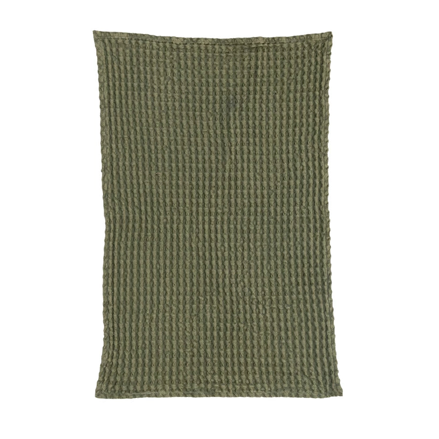 Stonewashed Cotton Waffle Weave Tea Towel, Green